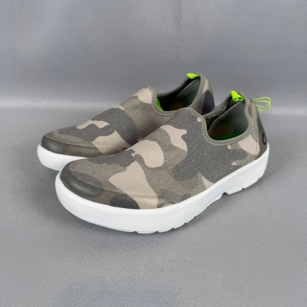 Oofos OOmg Eezee Recovery Sneakers Womens 6 White Green Camo Slip-On Shoes NIB